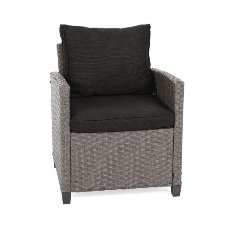 Lauko baldų komplektas LAROS su pufais ir foteliu BLACK/GREY