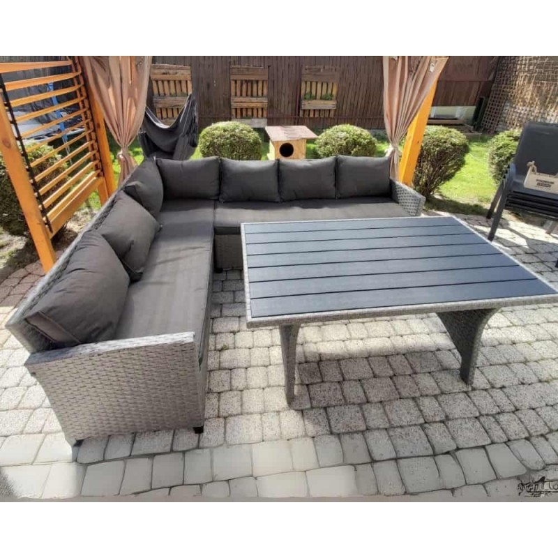 Lauko baldų komplektas LAROS su pufais ir foteliu BLACK/GREY