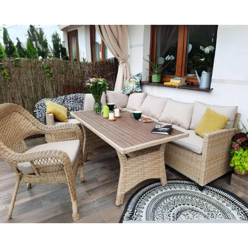 Lauko baldų komplektas LAROS su pufais ir foteliu BEIGE