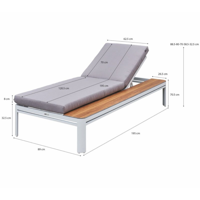 Lauko gultas KIRA su staliuku balta/pilka 195x89x32,5cm