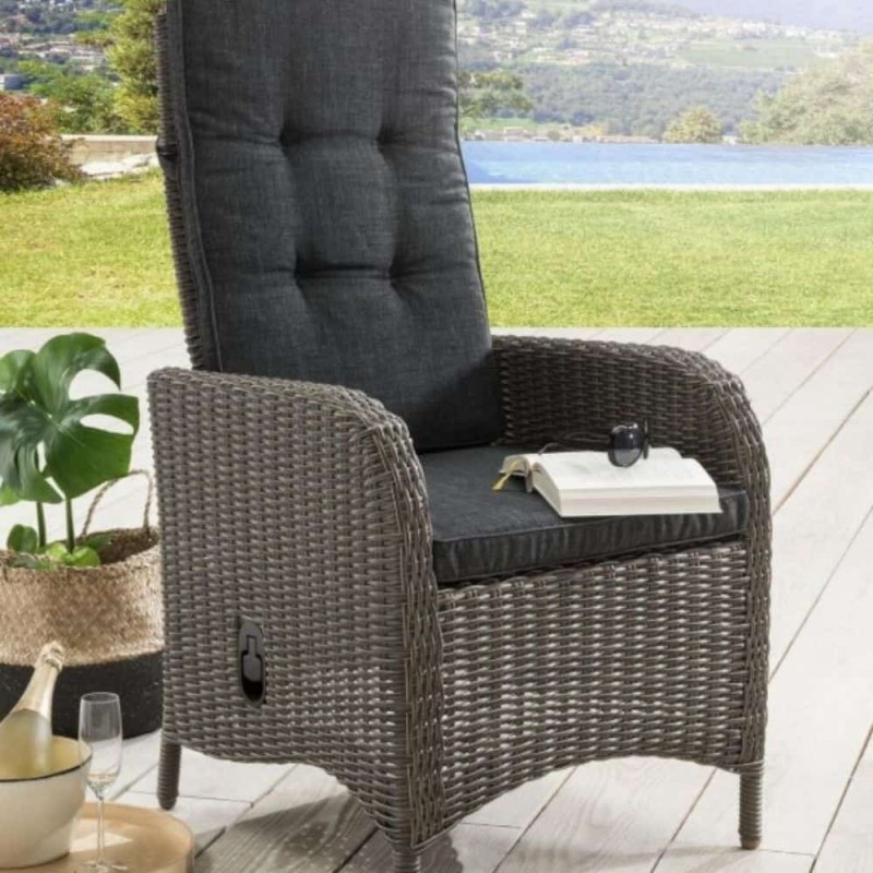 Lauko baldai ALMA VINTAGE GREY reguliuojami foteliai ir 165 cm stalas 4+1