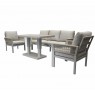 Lauko baldų komplektas SAIGON LATTE – sofa, fotelis, valgomojo-poilsio zona, 4 dalių komplektas su reguliuojamu aliuminio stalu