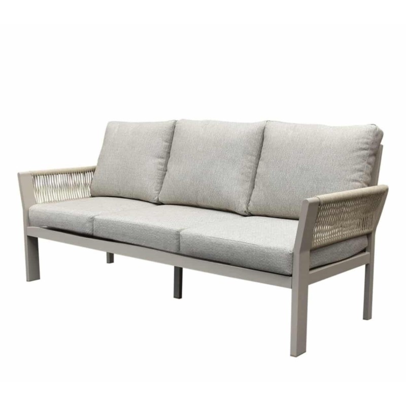 Lauko baldų komplektas SAIGON LATTE – sofa, fotelis, valgomojo-poilsio zona, 4 dalių komplektas su reguliuojamu aliuminio stalu