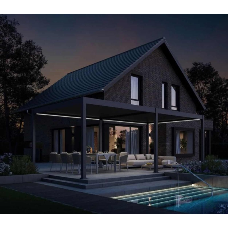 Pavėsinė - pergola PRO DELUXE AUTOMATIC 3,6x7,2m su LED, ANTHRACITE