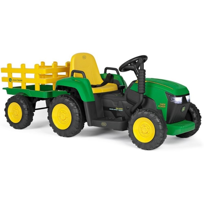 Traktoriukas su pultu PEG PEREGO JOHN DEERE FARM POWER 12V5Ah su priekaba
