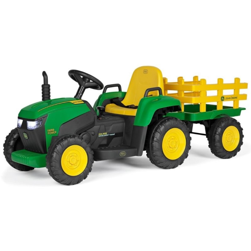 Traktoriukas su pultu PEG PEREGO JOHN DEERE FARM POWER 12V5Ah su priekaba