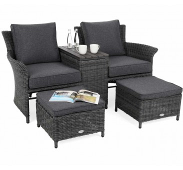 Lauko sofa MILOS GREY su staliuku ir pufais