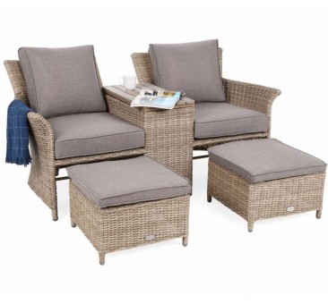 Lauko sofa MILOS BEIGE  su staliuku ir ištraukiamais pakojais